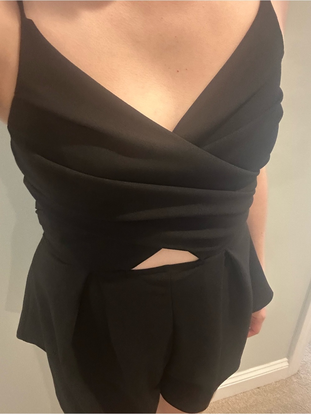 Black V-Neck Wrap Romper with Waist Cutout